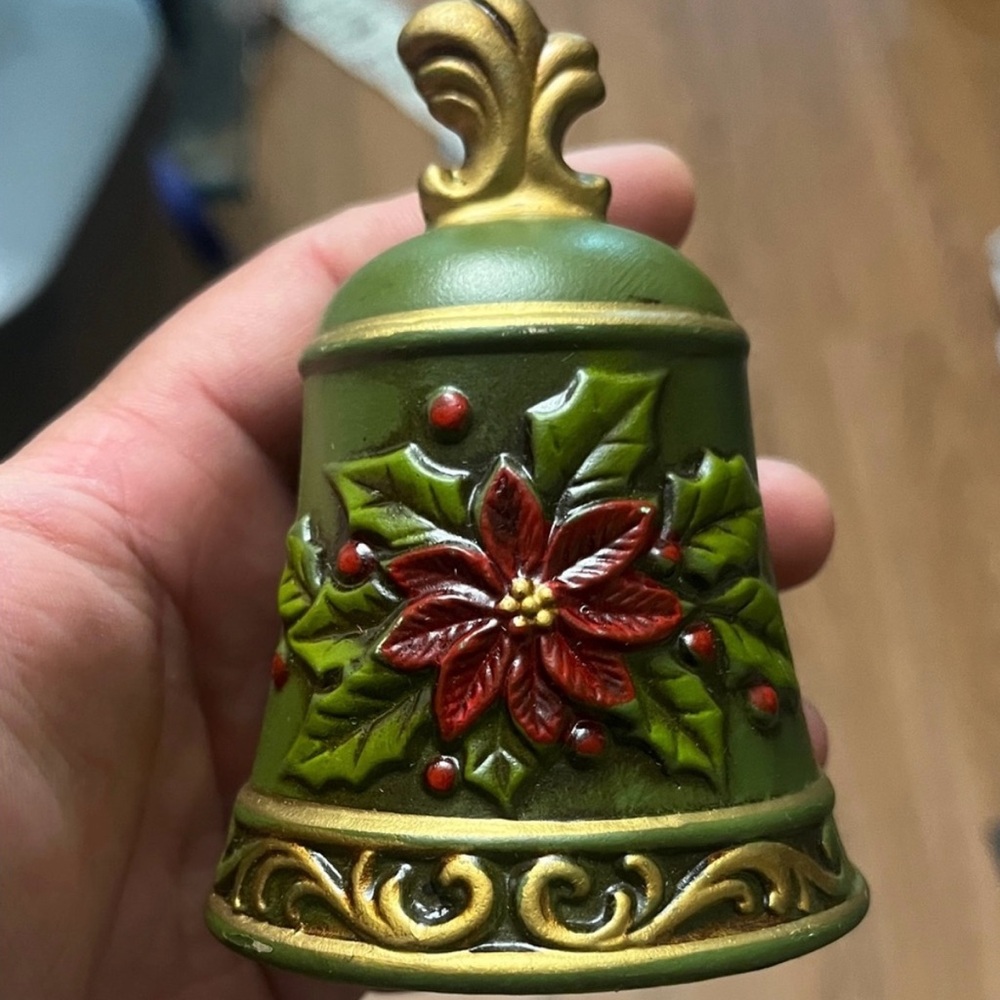 Festive Green and Gold Holiday Bell Ornament